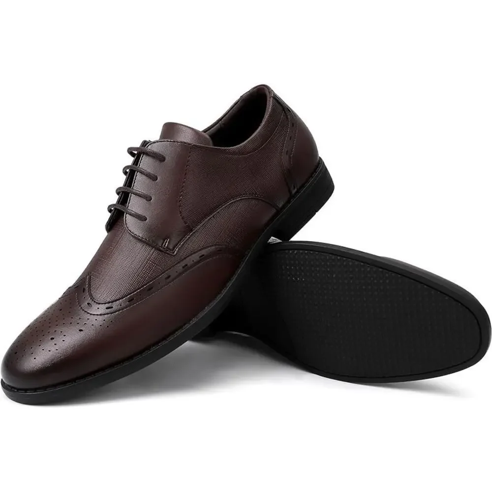 Men Dress Shoes Men Oxford Shoes Leather Stylish Lace-up Business Casual Formal - Picture 5 of 5